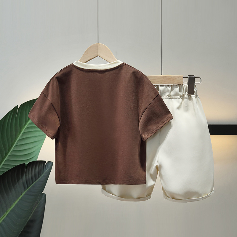 5226 Traje de estilo occidental de verano para niños 2025 nueva ropa delgada de bebé de celebridades de Internet de moda hermosa moda de manga corta para niños