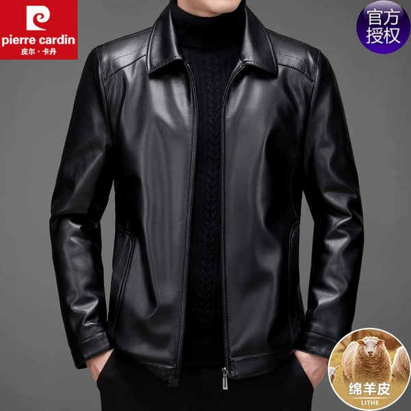 Lapel black single leather jacket
