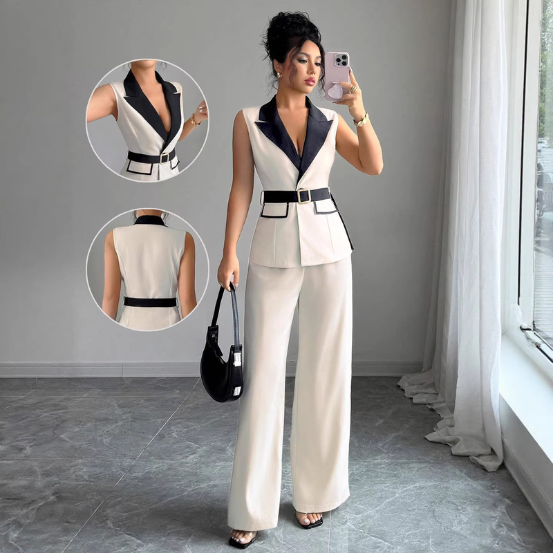 European and American Cross-Border Fashion 2026 Autumn European and American Elegant Style Tube Top Straight-Leg Pants Women's Suit Women's Vest Set