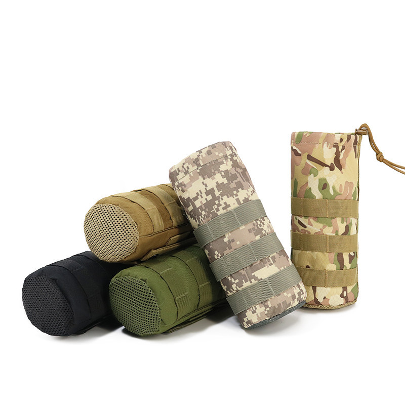 Multi-purpose external water bottle bag, portable mesh bag, water cup sleeve, outdoor sports MOLLE waist bag, drawstring accessory bag