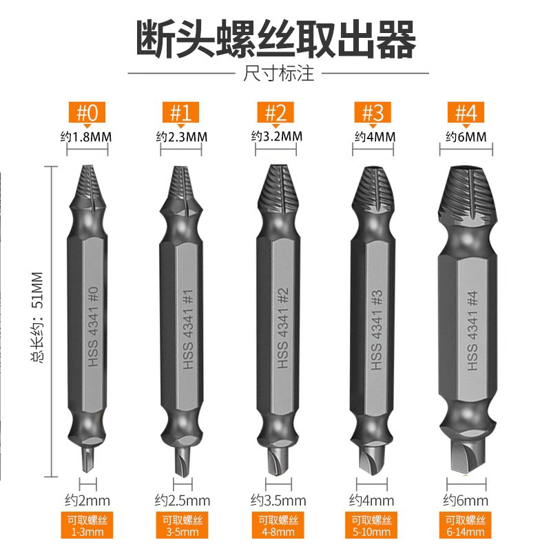 クロスボーダーダブルヘッドスクリュー取り出し器高速鋼4341ダブルヘッドブレーカー取り出し器滑り止めねじ取り出し器|undefined