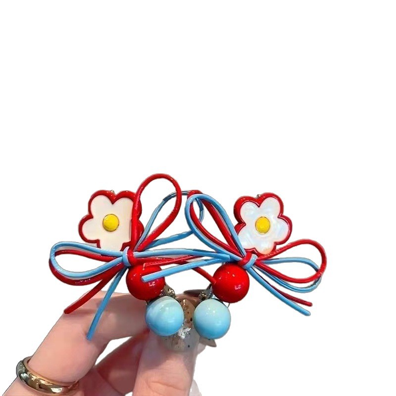 Haarspange Mit Floraler Schleife Und Perlen In Rot Und Blau_voghion.com