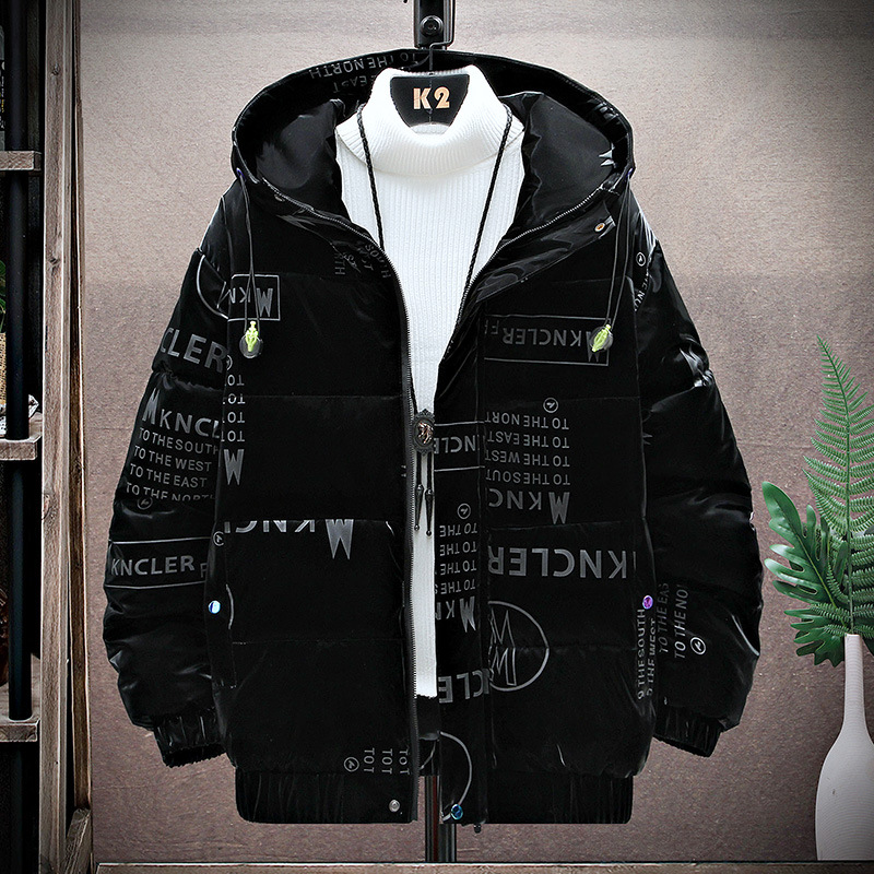 Invierno nuevo estilo coreano de moda engrosada abrigo de algodón acolchado abrigo cálido Marca de moda de cuero brillante con capucha abajo abrigo de algodón acolchado hombres 2023