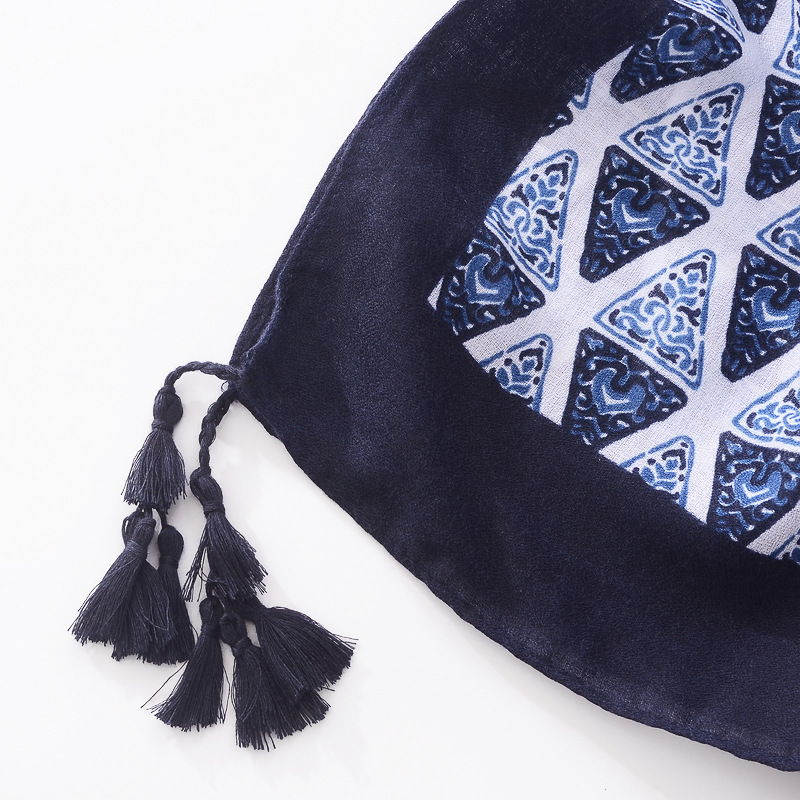 Venta caliente transfronteriza retro artístico púrpura azul triángulo patrón geométrico algodón y lino sentir bufanda Otoño e Invierno viajes chal