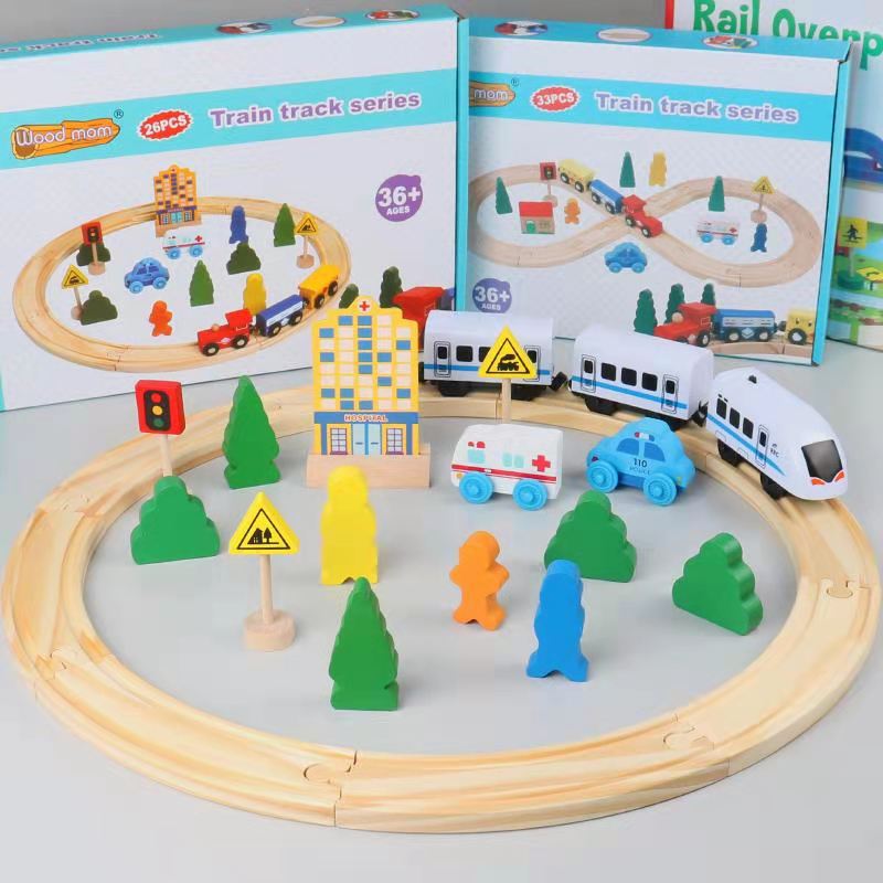 Tos Small Train Track Wooden Track Electric Track Toy Children's Wooden Educational Assembled Toy Car