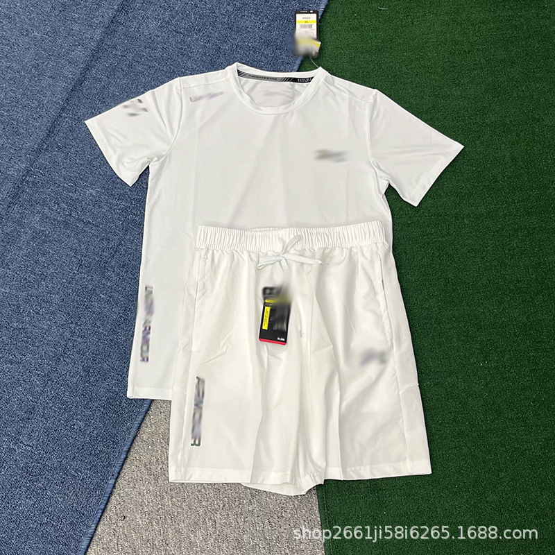Foreign Trade Wholesale New Sports Fitness Running Set, Quick-Drying, Breathable, Loose-Fitting, Casual Short-Sleeved Shorts Set