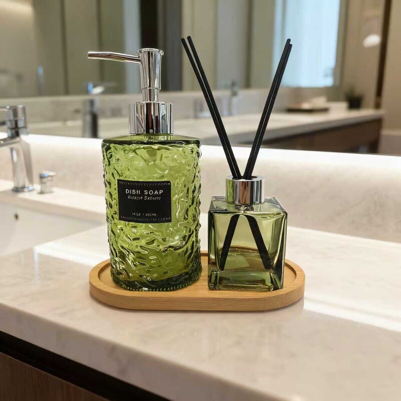 Hotel Bathroom Shampoo and Shower Gel Dispensing Bottle Press Bottle Glass Lotion Empty Bottle + Aromatherapy Bottle