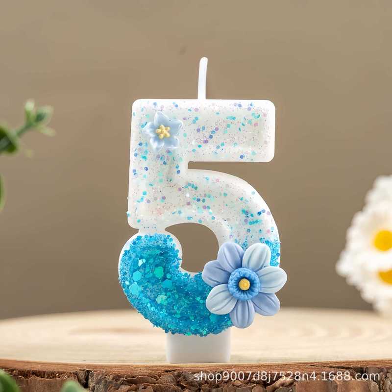 グラデーションブルーの花デジタル誕生日キャンドルアマゾン越境電子商取引パーティーケーキデコレーション1歳クリエイティブキャンドル|undefined