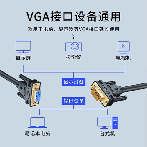 vga3+6 extension cable computer TV HD cable projector video adapter cable VGA cable 1m2m5m