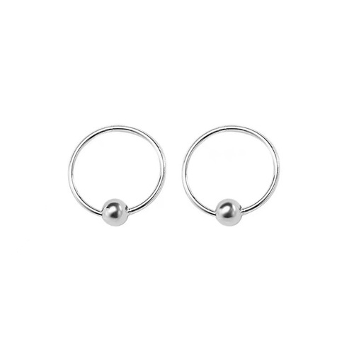 S999 Pure Silver Small Ball and Circle Earrings, Retro Earrings for Men and Women, Couple's Earrings, Japanese and Korean Style