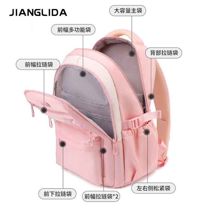 Mochila escolar transfronteriza para estudiantes de secundaria Bolso doloroso para estudiantes de secundaria de alto valor para mujeres Mochila de nailon de gran capacidad para viajes ultraligeros