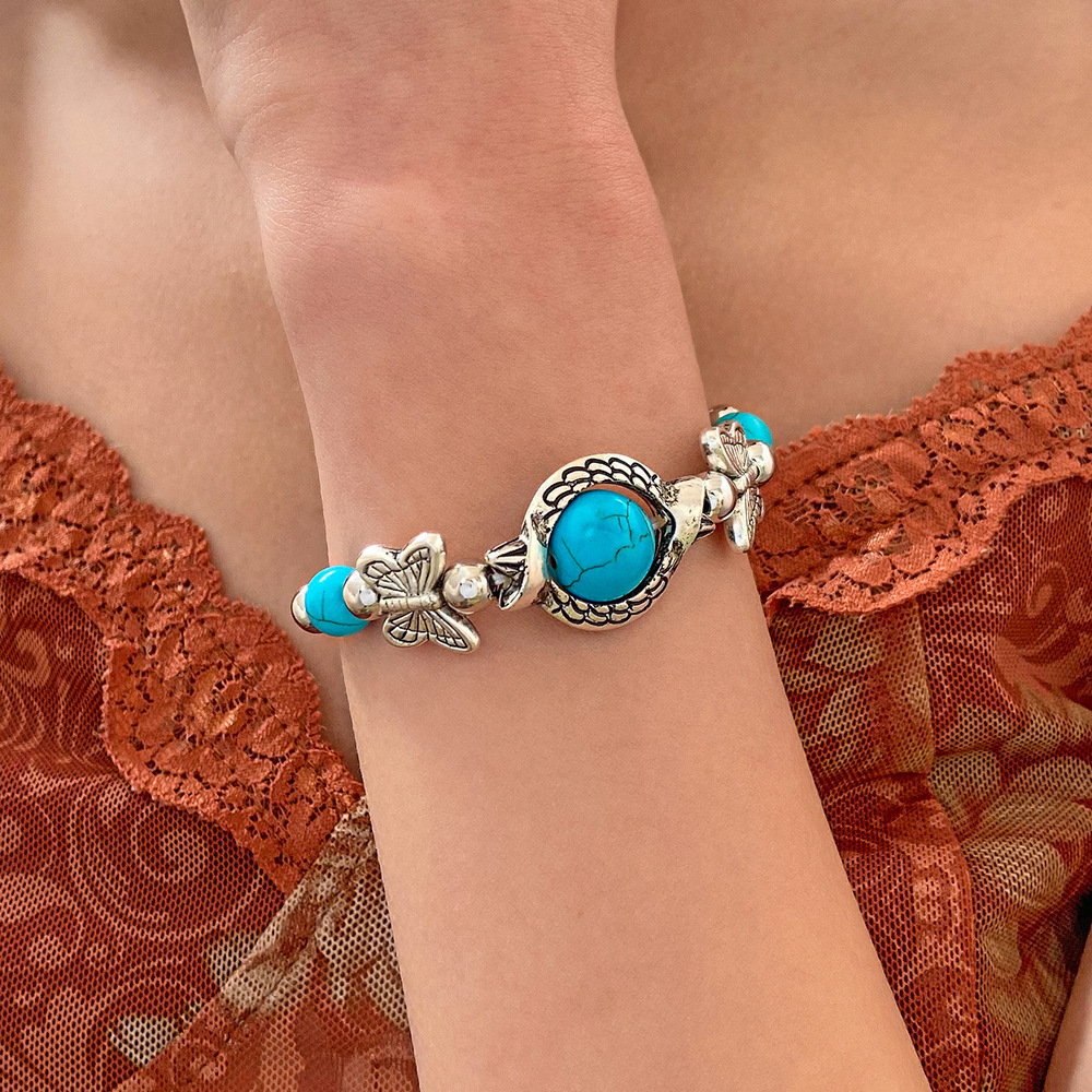 Handmade Turquoise Butterfly And Turtle Charm Bracelet Fashion_voghion.com