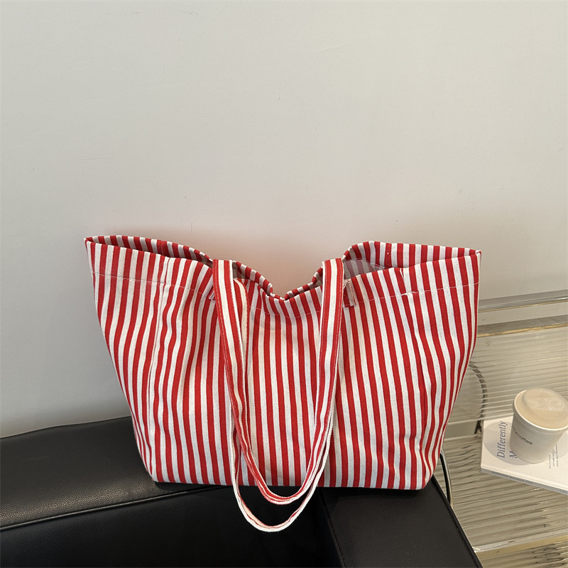 Casual Retro Artistic Large Shoulder Bag Striped Tote For Women_voghion.com