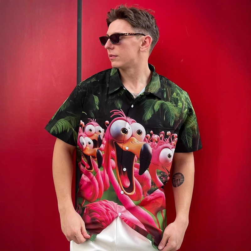 Cross-Border Amazon Hot-Selling Item 3D Animal Print Shirt Summer Loose Short-Sleeved Hawaiian Shirt