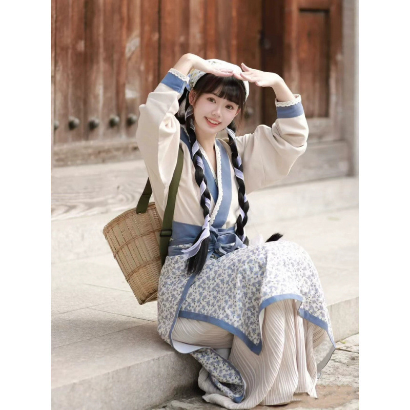 Hanfu for Women, Fairy-Like Pastoral Style Photo Shoot Outfit, Cute Countryside Girl, Village Maiden, Commoner, Farm Girl, Spinning Skirt