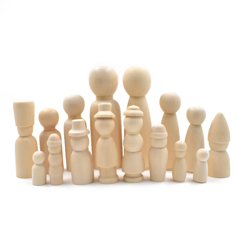 Cross-border exclusive for 35-65mm children's graffiti small wooden Wood Wood blank male and female doll family members