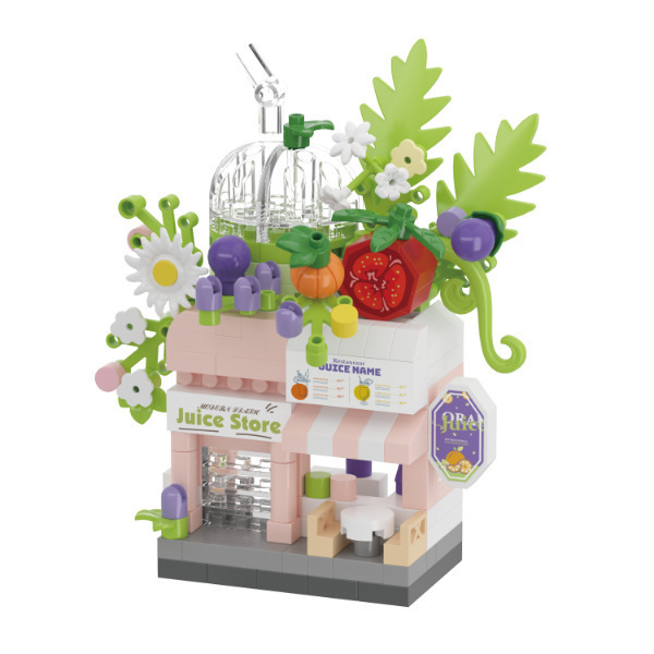 Compatible con Le City High Building Street View Burger Coffee Flower Shop Bloques de construcción pequeños juguetes de puzzle para niños