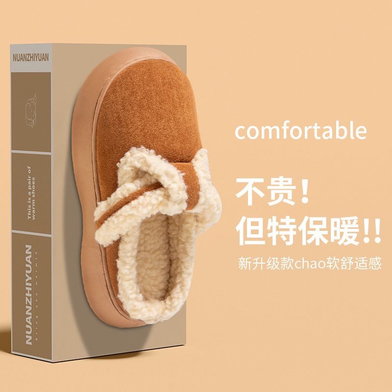 Qidan shoes factory closed toe slippers women's winter indoor home plush all-match internet celebrity bread shoes warm cotton slippers