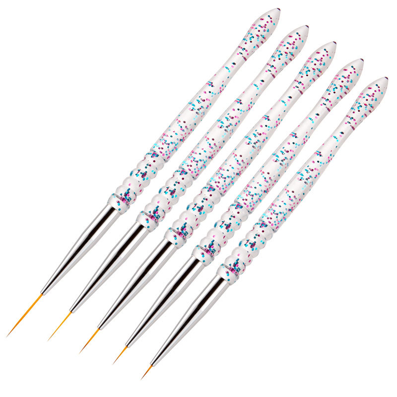 勾花笔拉线笔美甲套装彩绘画花笔bjd面相笔5支装亚克力亮片透明杆