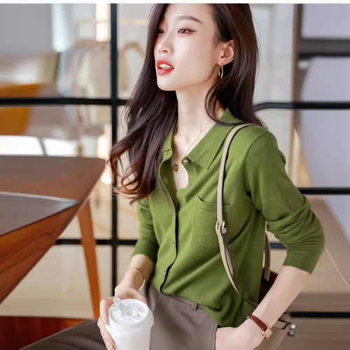 2023 Early Autumn Long Sleeve Knitted Sweater Women's Fashionable and Versatile Thin Knitted Cardigan Outerwear Shirt Jacket