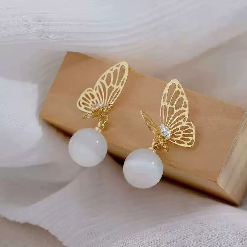 Universal earrings, silver 925 sample, cat's eye, high-quality style