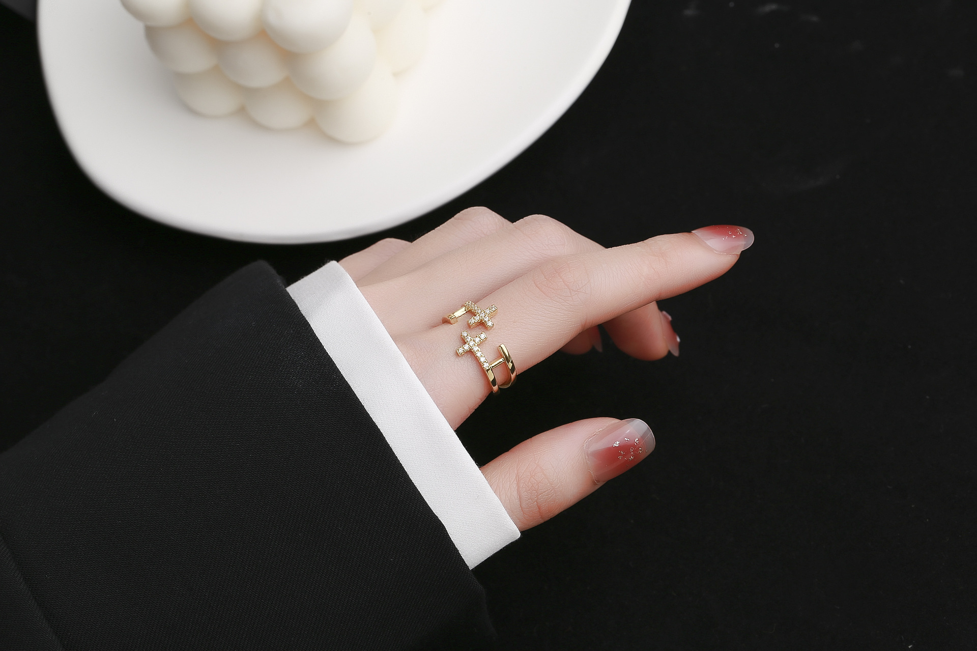 Retro Cross Copper Inlay Zircon Rings