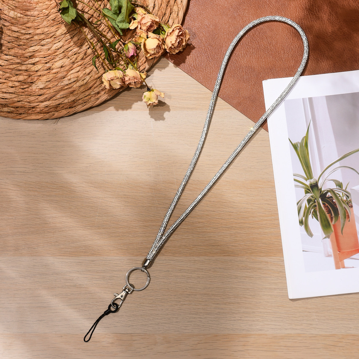 실버 - 풀 다이아몬드 행잉 체인 + 랍스터 걸쇠 + 슬링 - 행잉 넥 스타일