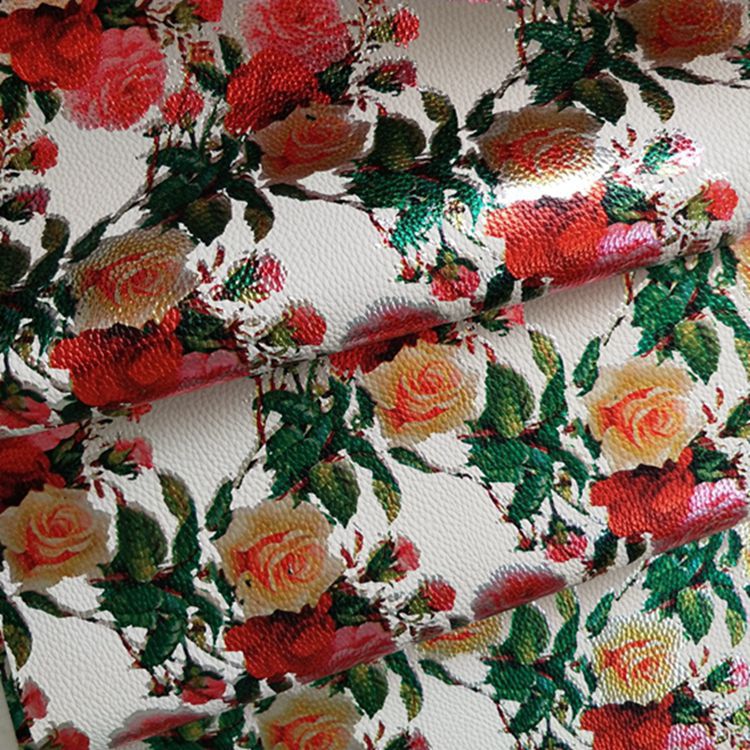 荔枝纹皮革印花面料L7382箱包手袋包装革材料花卉图案PVC花朵皮革