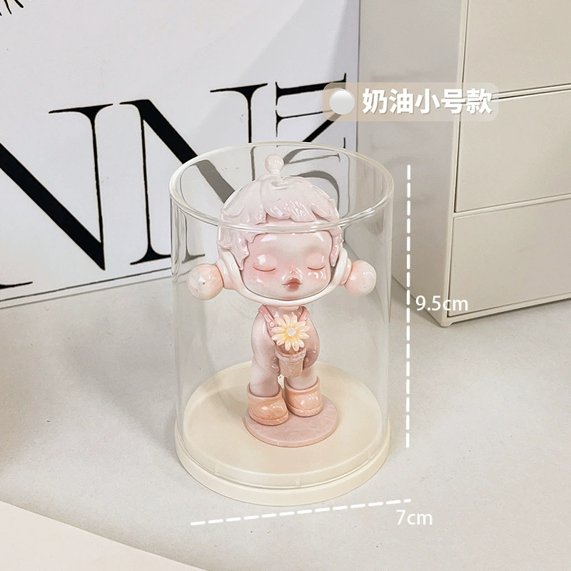Acrylic Display Stand for Minifigures, Cream High-Transparency Case with Handle, Holds 1–6 Figures