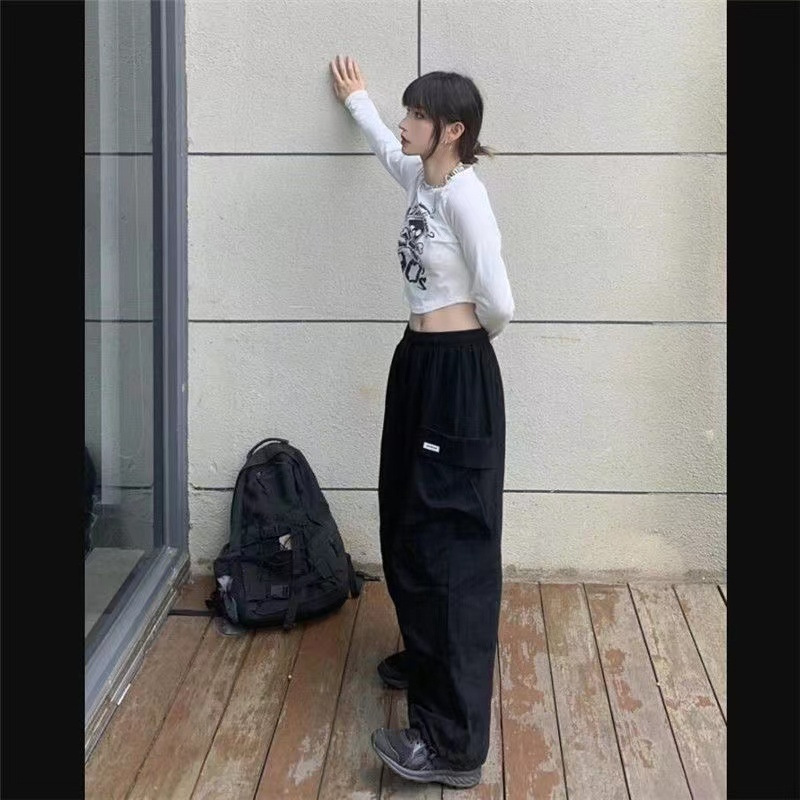 韩版ins学生百搭宽松显瘦帅气黑色工装裤女bf风阔腿束脚休闲裤潮|undefined