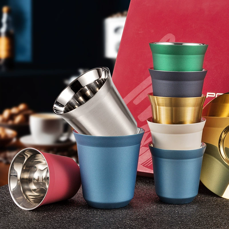 Итальянская кофейная чашка из нержавеющей стали с двойными стенками, цветная, 304, изолированная, 80 мл, детская чашка [новинка], сохраняет тепло и холод