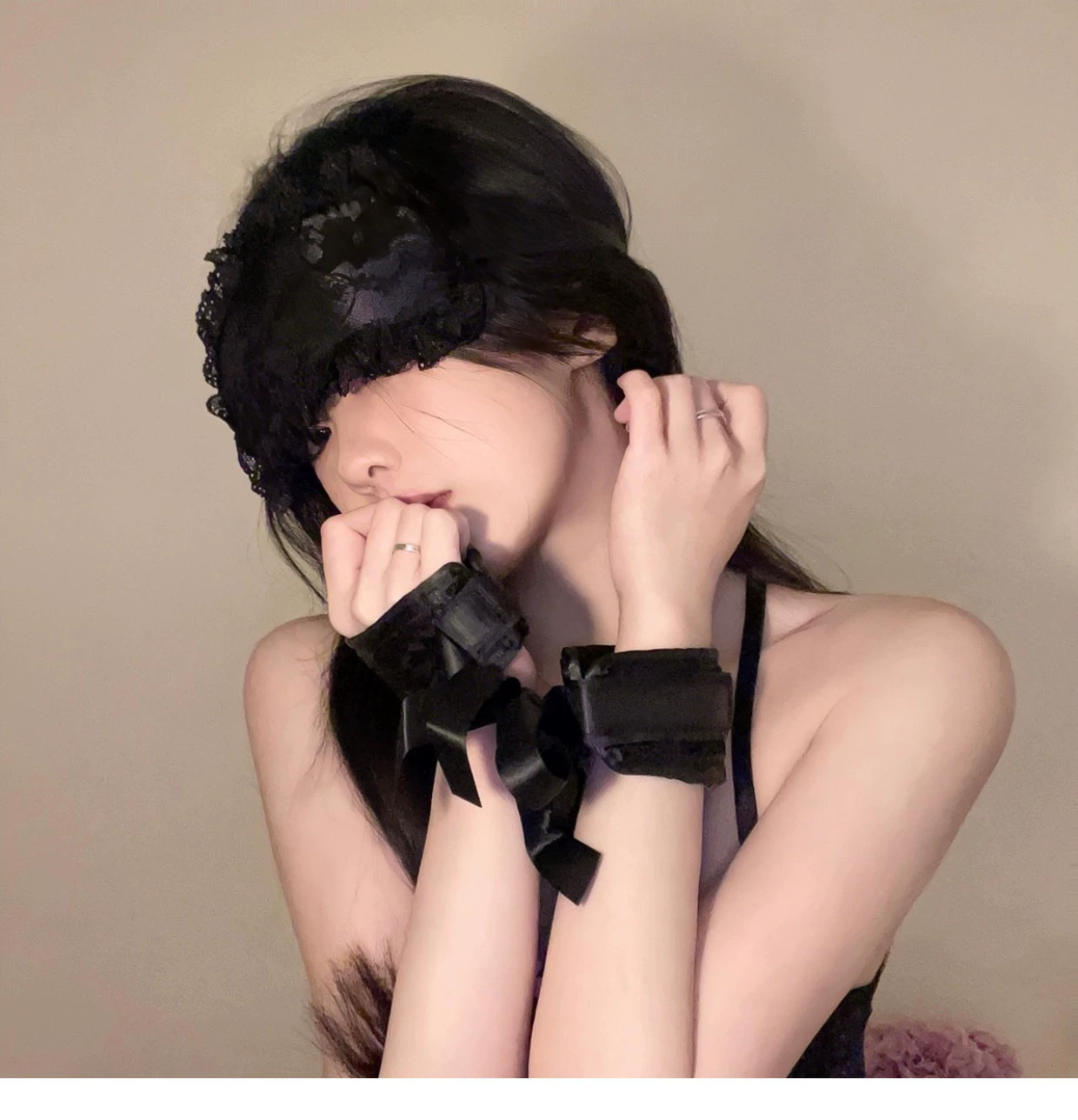 Нижнее белье, аксессуар, кружевная sexy маска сна, вуаль, браслет, набор