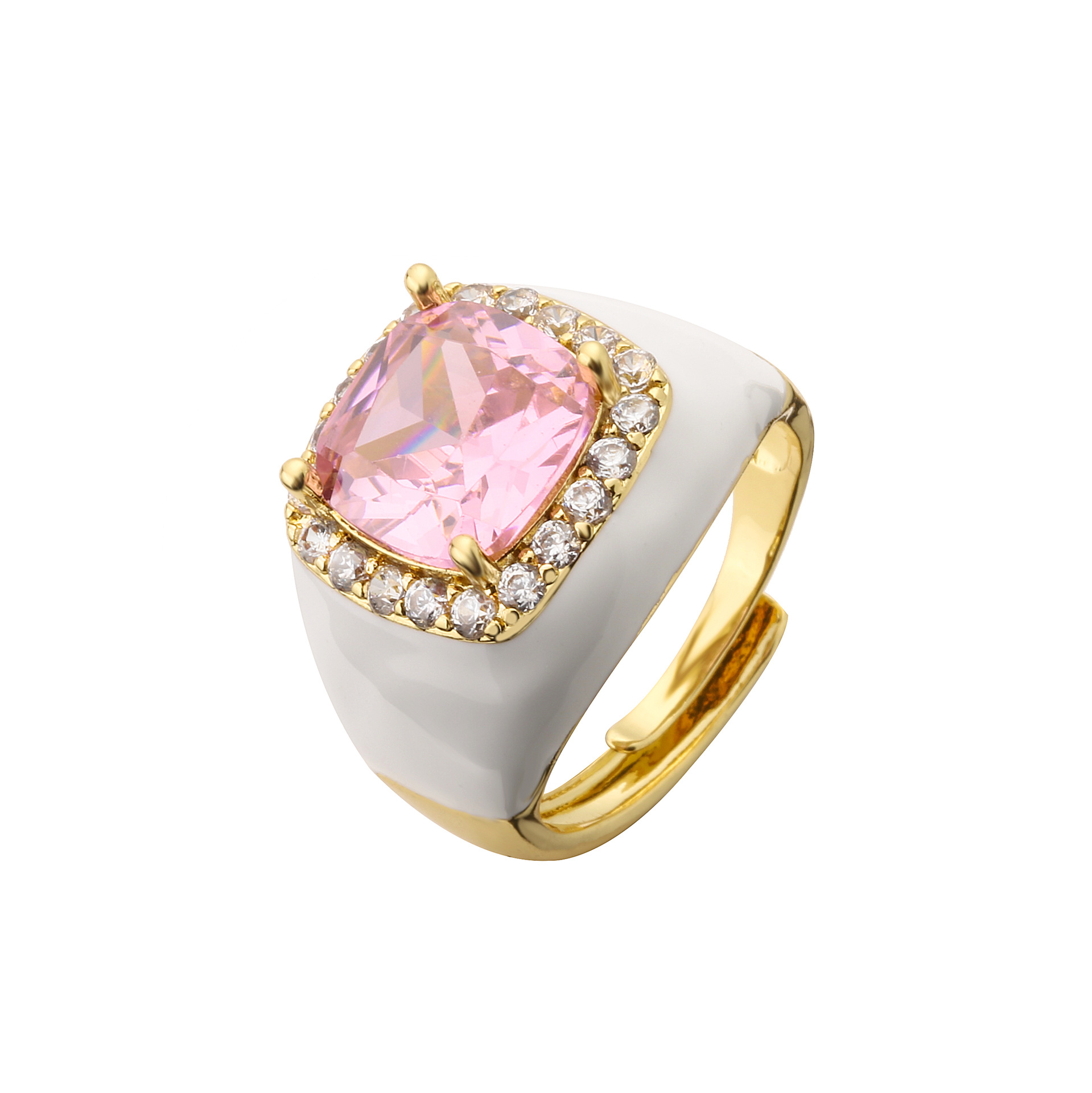 Copper Material Square Pattern Fashion Square Copper Enamel Plating Inlay Zircon Open Ring 1 Piece