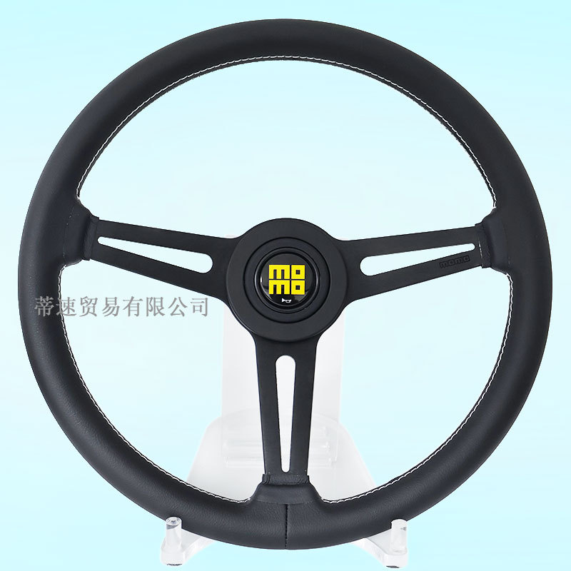Factory Direct Sales Universal Automotive Momo Genuine Leather Steering Wheel 14.5 Inch 360mm Modified Racing Steering Wheel White Line