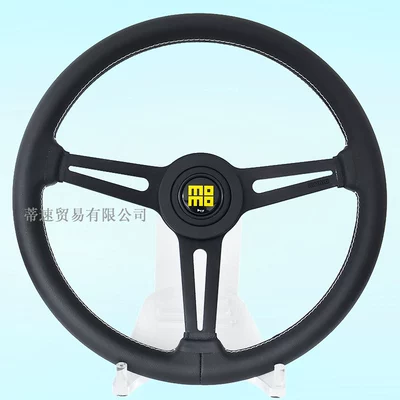 Factory Direct Sales Universal Automotive Momo Genuine Leather Steering Wheel 14.5 Inch 360mm Modified Racing Steering Wheel White Line (Steering wheel) - white-line-yellow-horn