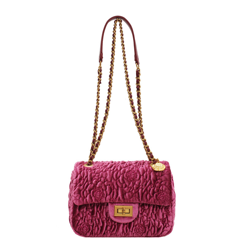 Herfst en winter voor vrouwen 2024 Nieuwe mode Camellia Velvet Chain Small Square Fatty Underarm Crossbody Bag_voghion.com