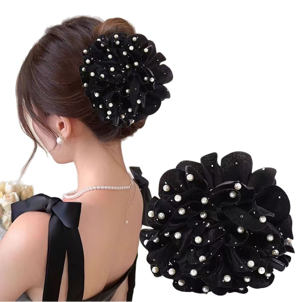 Cloth Material Elegant Women's Flower Cloth Pearl Hair Claws