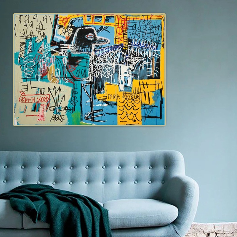 北欧客厅卧室墙壁装饰画 抽象创意涂鸦海报 乌鸦人水彩帆布画画芯
