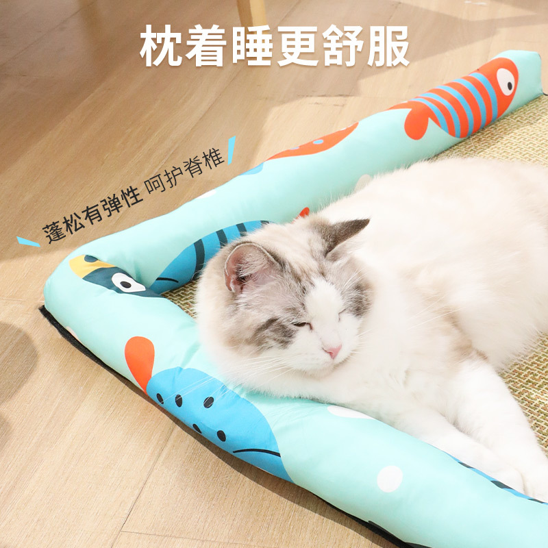 Estera de verano Nido Estera para mascotas Estera Cojera Cool y transpirable Estera de enfriamiento para dormir Estera de algodón de poliéster con borde Nido cuadrado