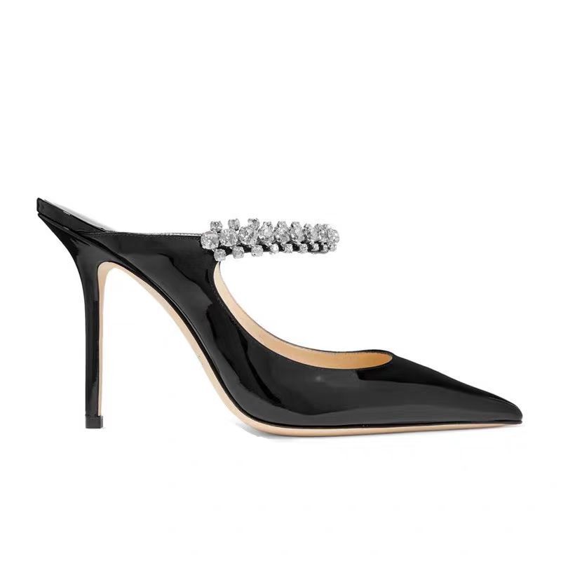 Rhinestone Slippers for Women, One-Strap Half-Slipper, Stiletto Heel, Pointed Toe Mules, Factory Direct Sales, Dropshipping