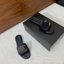 2025夏季新款小香风菱格平底拖鞋外穿女休闲时尚百搭一字拖