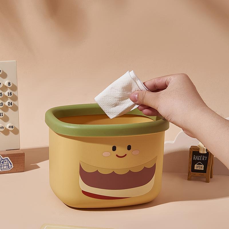 【Available for delivery in Xinjiang】Desktop square small trash can, simple office lidless sorting waste bin with press ring