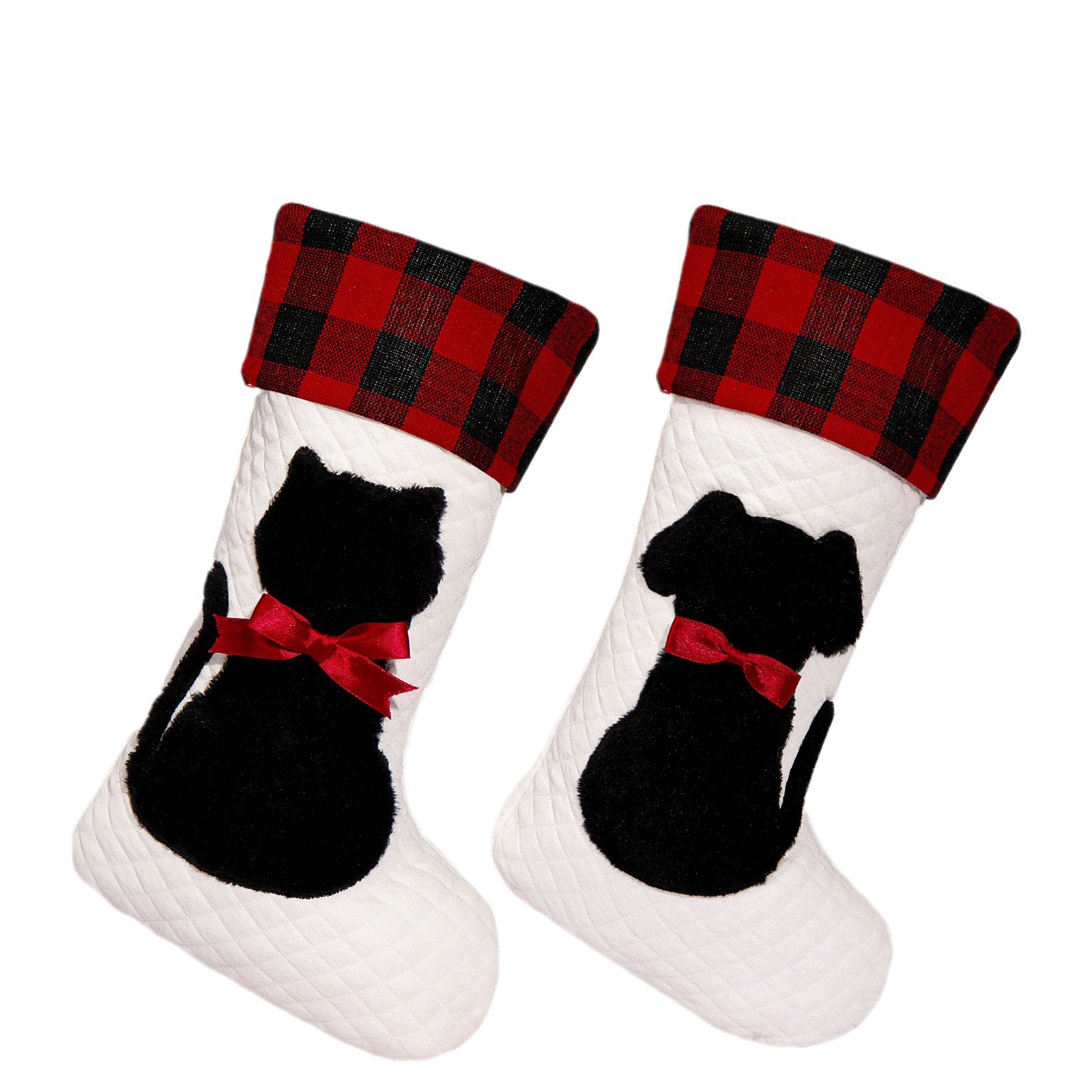 Mascotas transfronterizas calcetines de Navidad rojo y negro cuadrado perro gato bolsas de regalos de Navidad colgantes de árbol de Navidad atmósfera de vacaciones bolsas de regalos