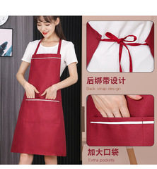 滌綸掛脖圍裙免費印字定製logo製作廣告餐廳小吃工作服女廚房圍裙