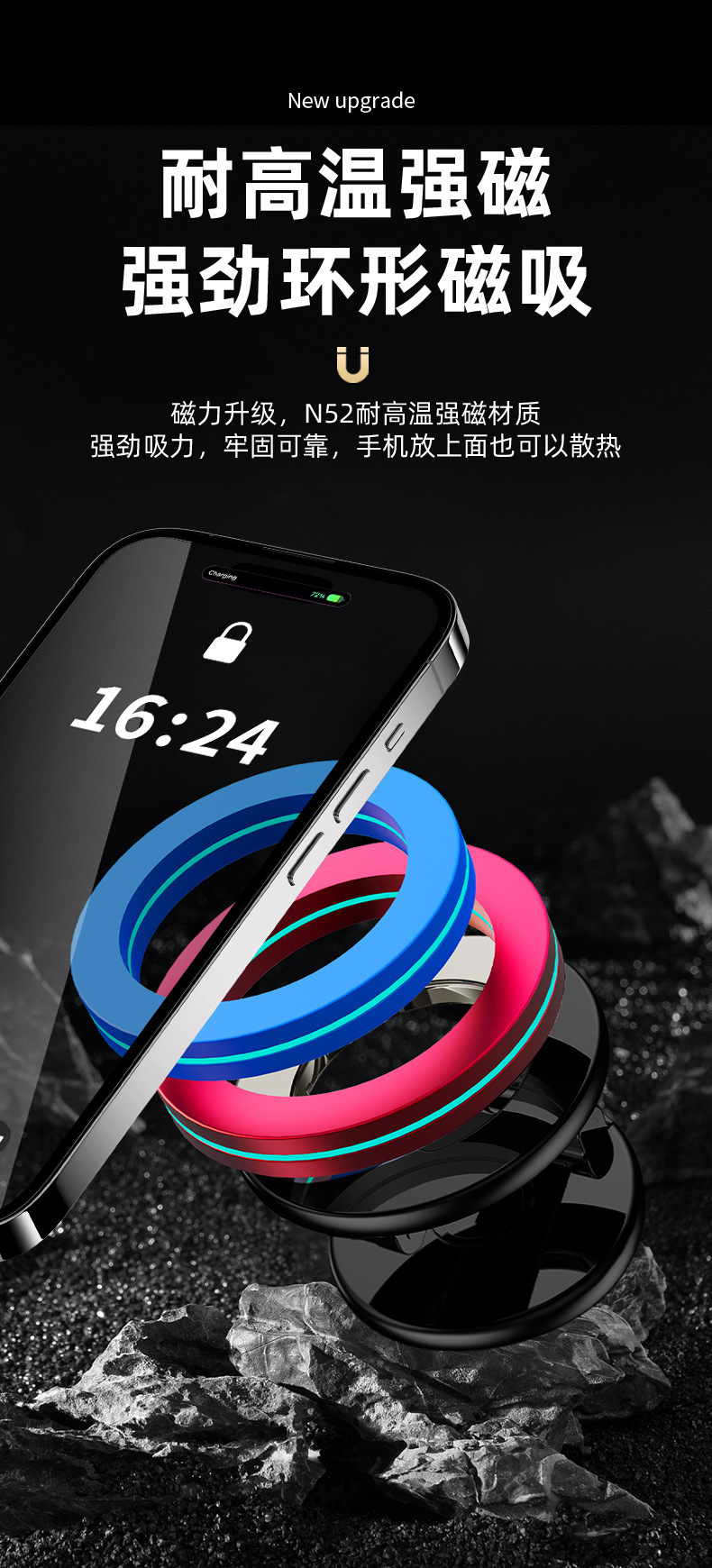 2025 Car Mobile Phone Holder Foldableing Magnetic Navigation Dashboard Car Strong Magnetic Center Console Rotating Holder
