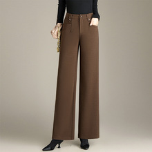 呢料直筒裤秋冬季新款女装高腰休闲裤宽松大码厚款阔腿长裤