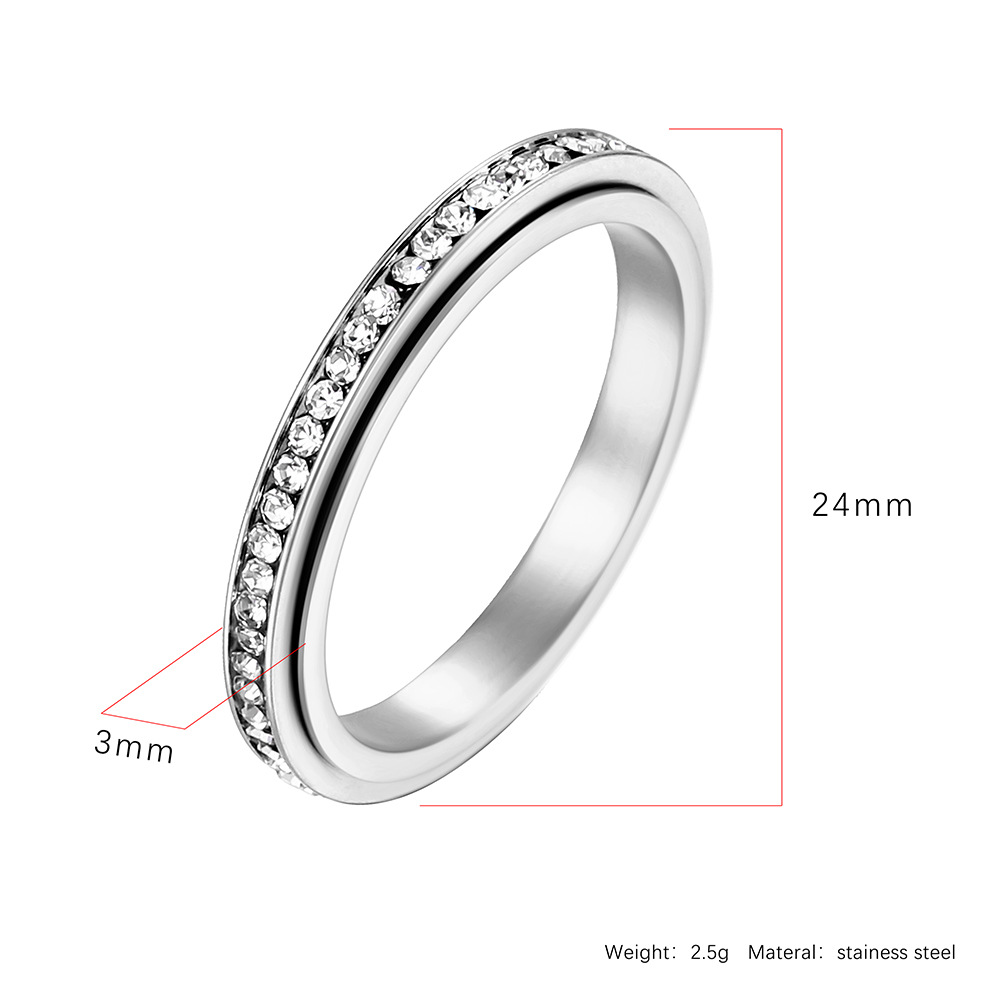 3g Weight Zircon Inlay Material Anxiety Ring Classification Simple Style Classic Style Round Titanium Steel Polishing Inlay Zircon Rings