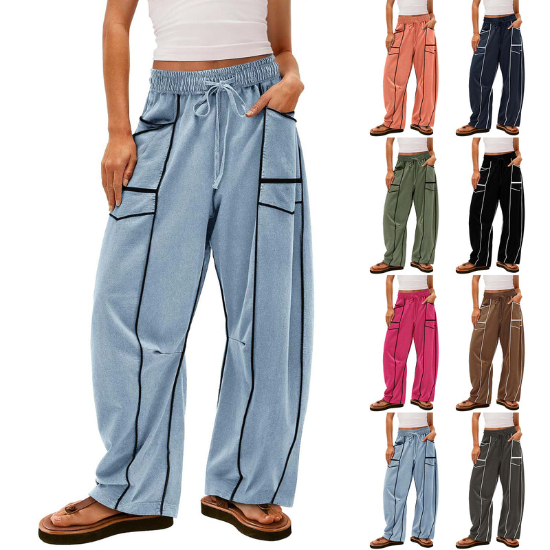 2025 Cross-Border Hot Selling Women's Loose Wide-Leg Pants Casual Summer Wide-Leg Pants Drawstring Waist Casual Pants Sweatpants