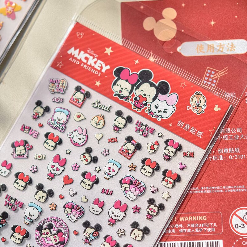 Pink Cute Mickey Nail Stickers Cartoon High-Value Red Nail Stickers Adhesive Decals Nail Decoration