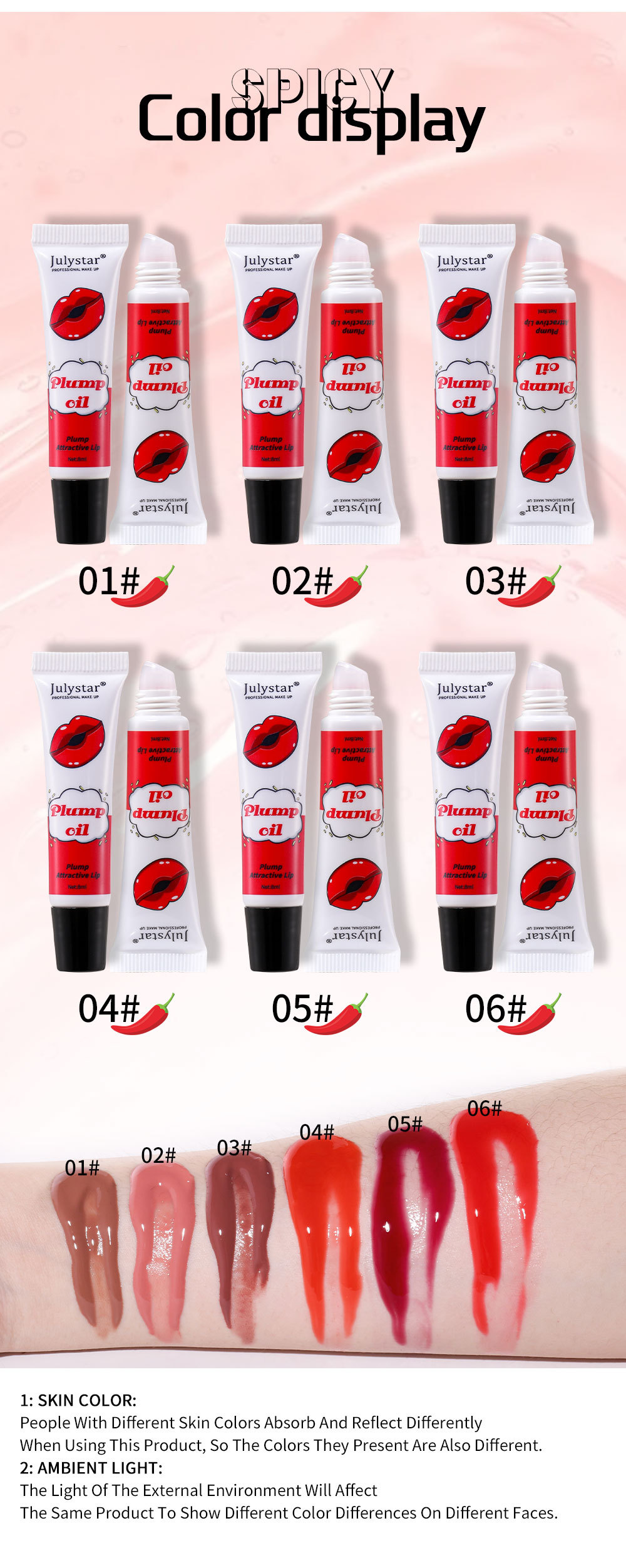 Julystar Lip Makeup, Water Gloss Lip Oil, Mirror Puffy Lip Gloss undefined
